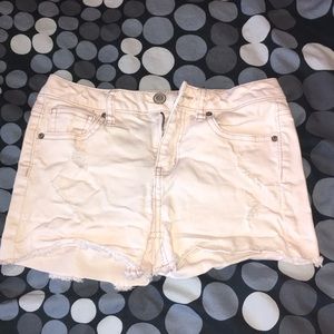 pink distressed jean shorts